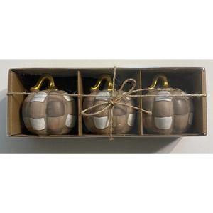 Resin Brown and White Gold Stem Autumn Decor Pumpkins